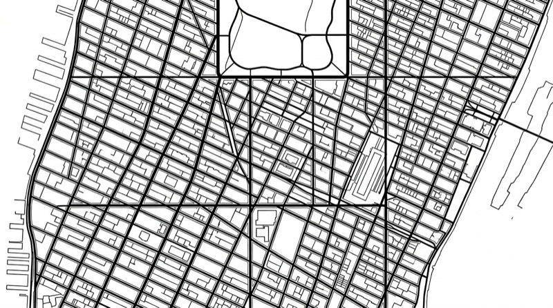 Minimalist architectural map of Manhattan midtown area